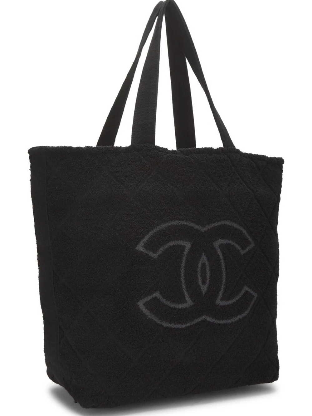 NWT Brand New CHANEL Terry Black Quilted CC Logo Tote and Towel Set Set